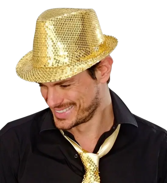 Chapeau Pailleté Doré - Accesorio de noche Disco
