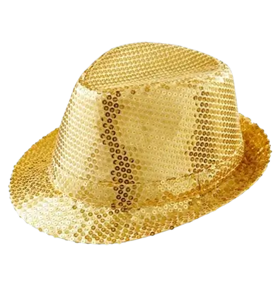Chapeau Pailleté Doré - Accesorio de noche Disco