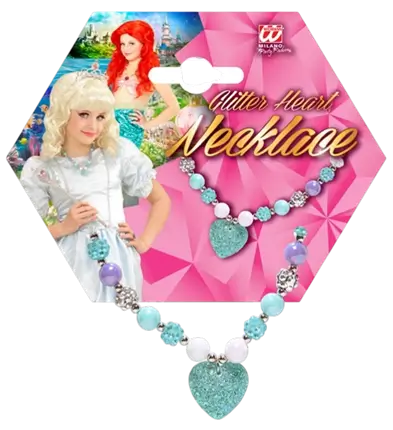 Collar de perlas de colores con corazón de strass azul