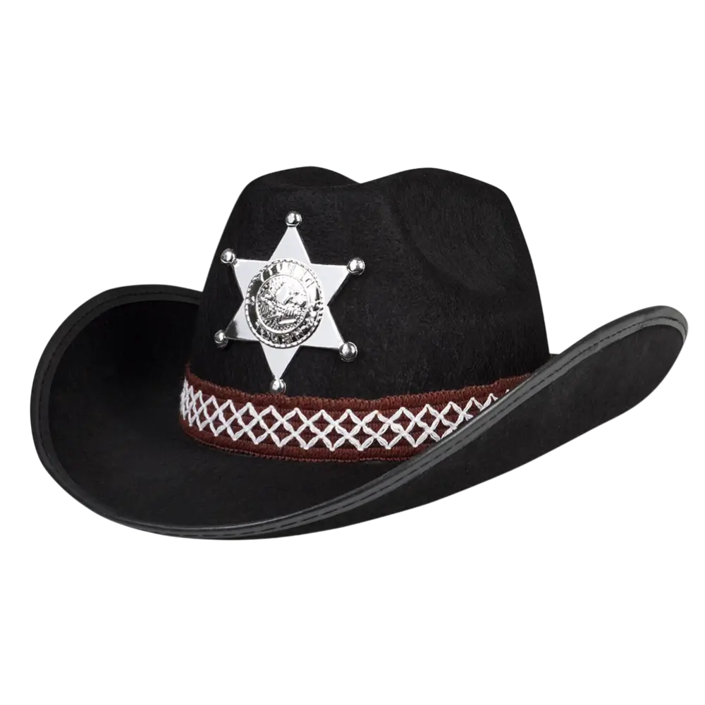 Sombrero de Vaquero Negro Sheriff - Accesorio Disfraz Salvaje Oeste
