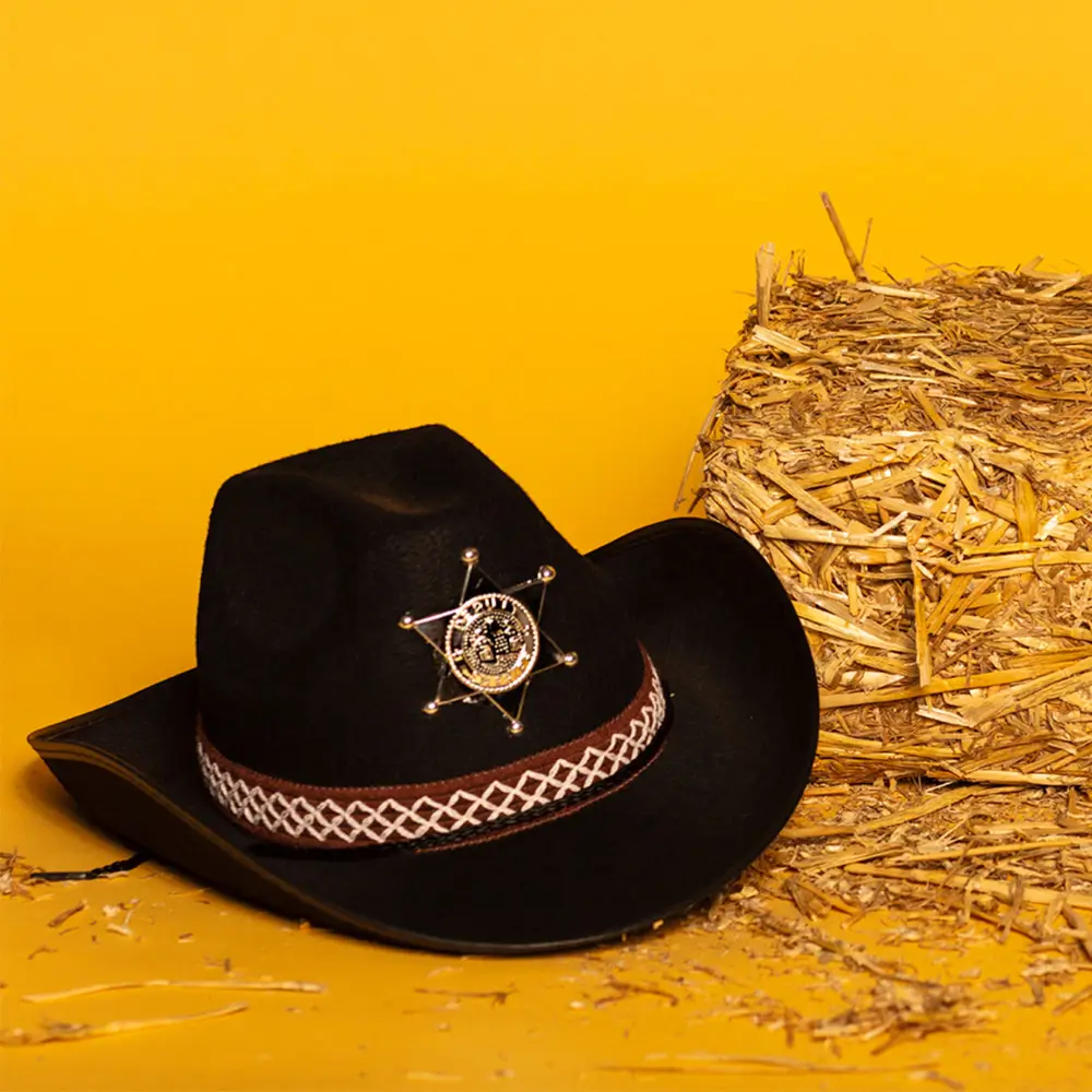 Sombrero de Vaquero Negro Sheriff - Accesorio Disfraz Salvaje Oeste