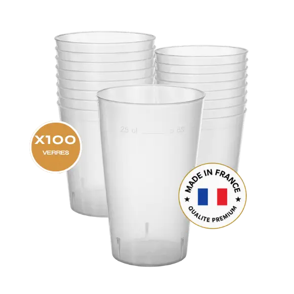 Paquete de 100 Ecocup 25cl (33cl al ras) Reutilizables - Tipo Medio, Zumo, Suave