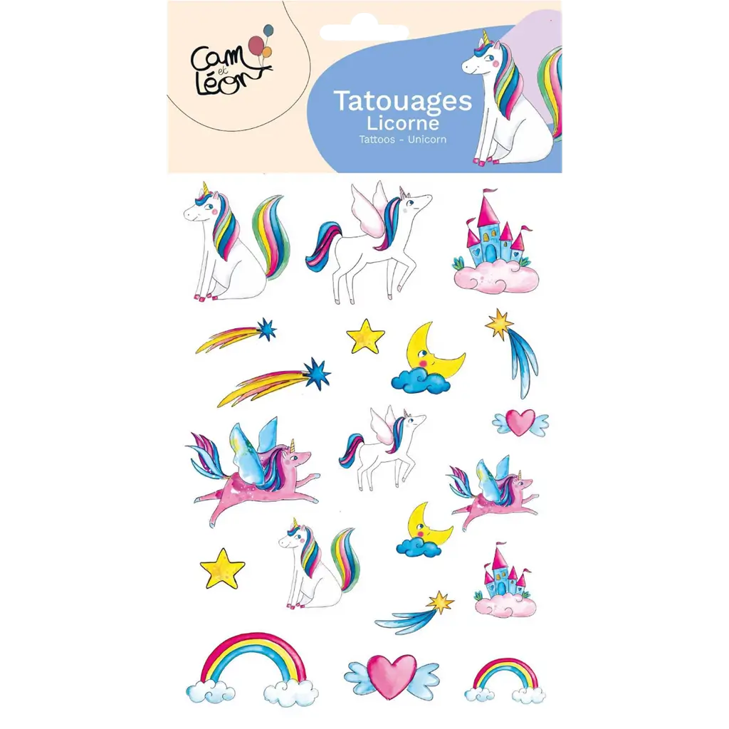Tatuajes efímeros de unicornios para niños - Accesorios para cumpleaños