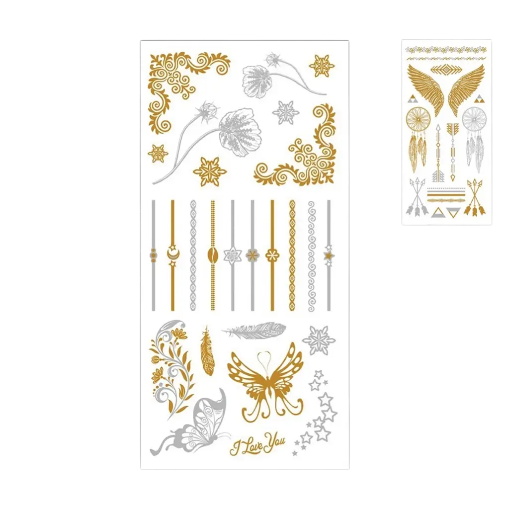 Tatuajes efímeros de oro y plata - Accesorios de fiesta