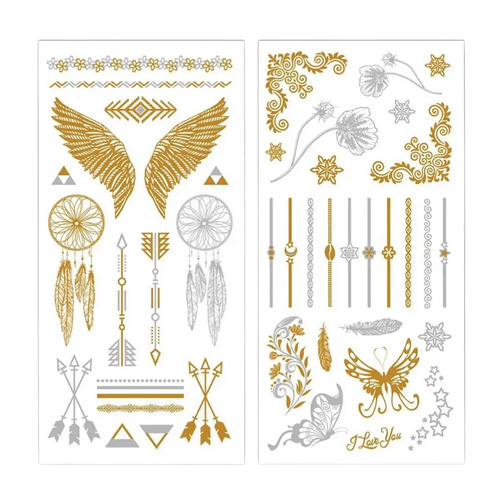 Tatuajes efímeros de oro y plata - Accesorios de fiesta