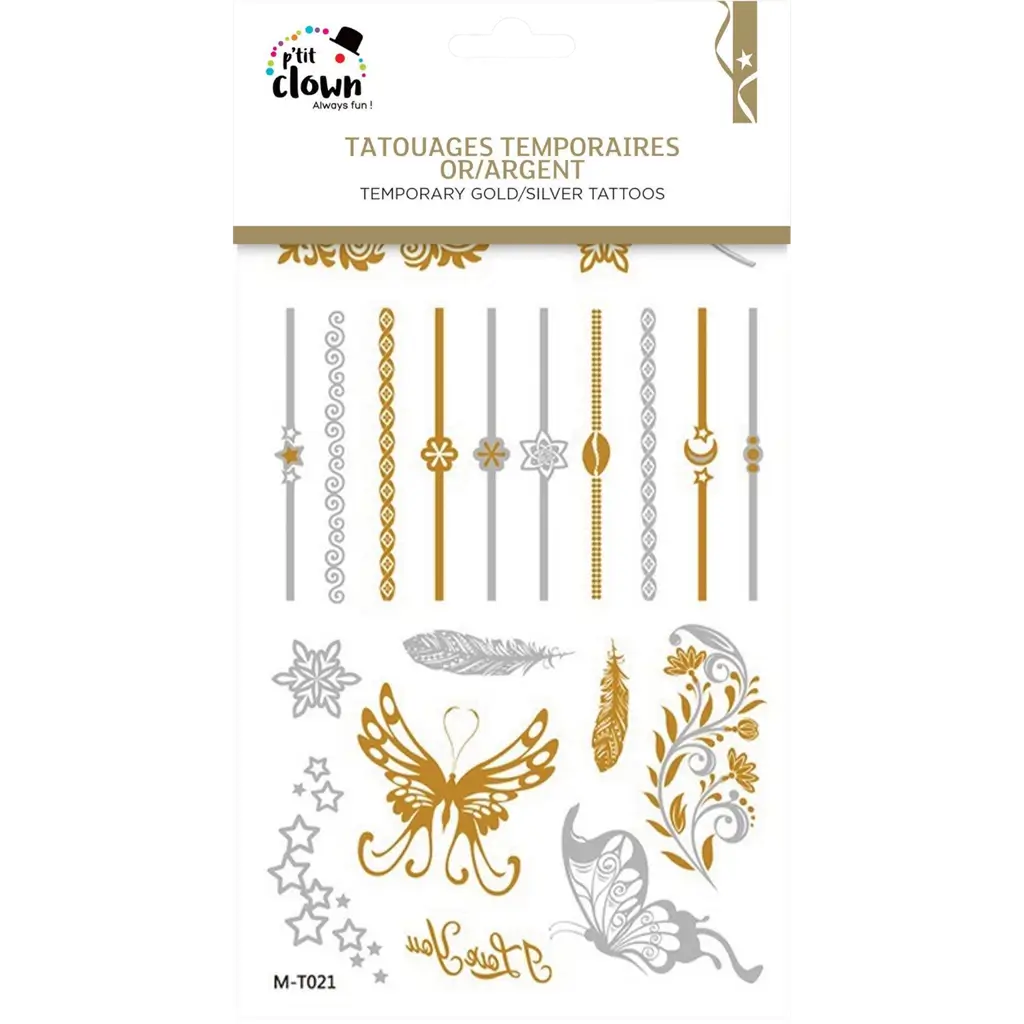 Tatuajes efímeros de oro y plata - Accesorios de fiesta