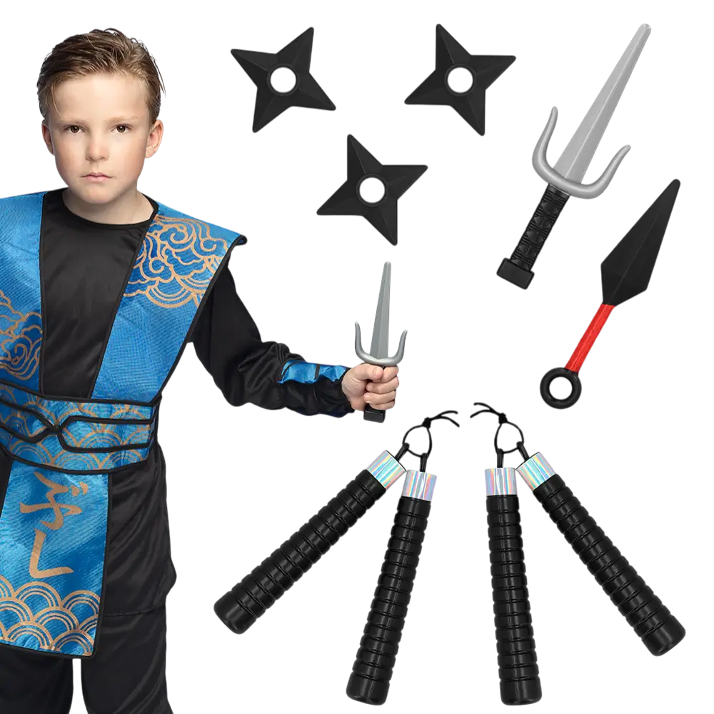 Kit Armas Ninja Niño 7 Piezas - Accesorios Disfraz Samurai Combate