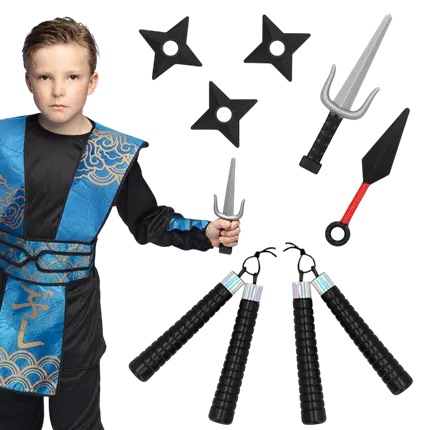 Kit Armas Ninja Niño 7 Piezas - Accesorios Disfraz Samurai Combate