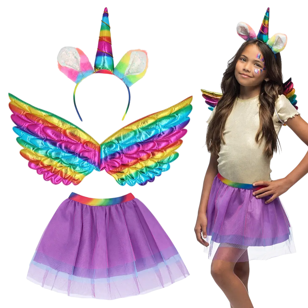 Kit Unicornio Arco Iris Infantil - Hada Fantasía Accesorios Disfraz
