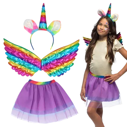 Kit Unicornio Arco Iris Infantil - Hada Fantasía Accesorios Disfraz