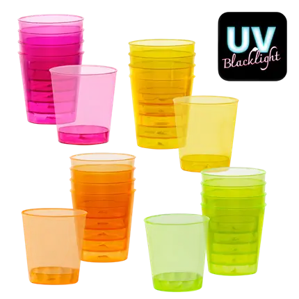 20 vasos de chupito fluorescentes UV reutilizables de 50 ml