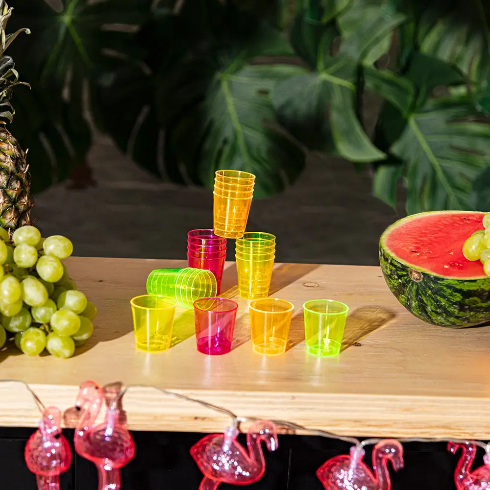 20 vasos de chupito fluorescentes UV reutilizables de 50 ml