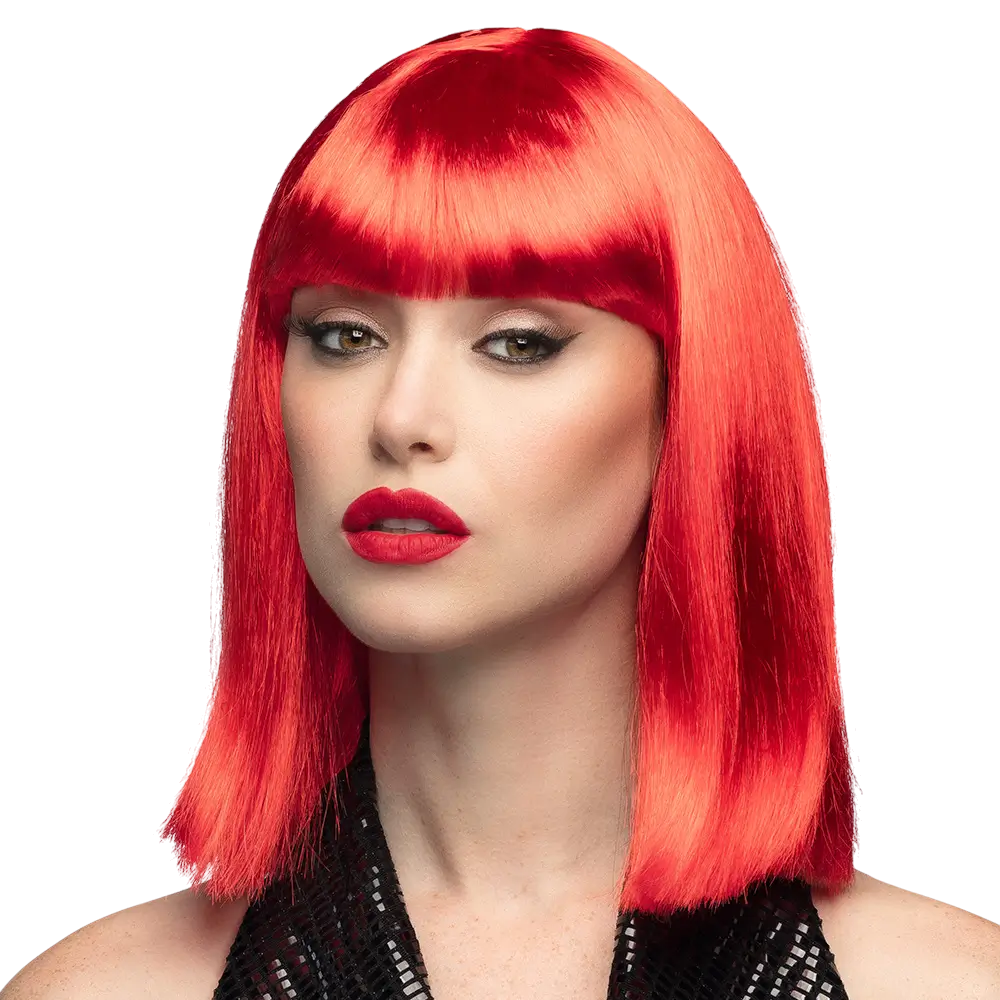 Peluca rojo neón con flequillo