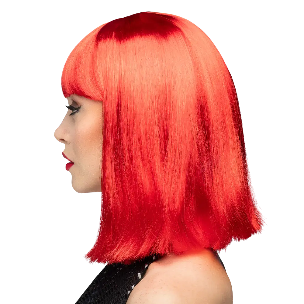 Peluca rojo neón con flequillo