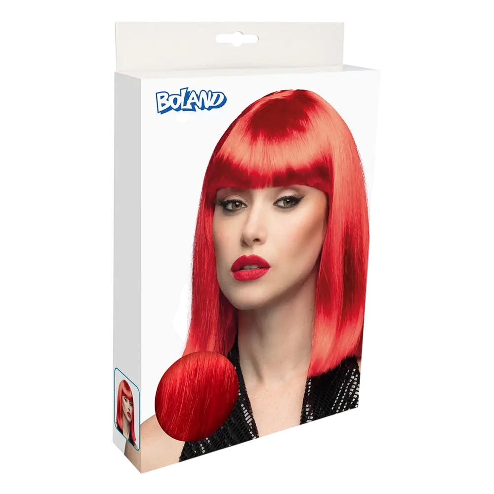Peluca rojo neón con flequillo