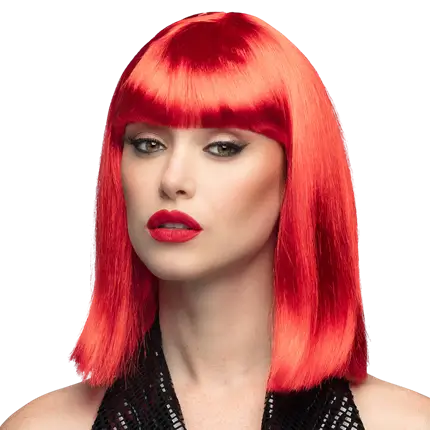Peluca rojo neón con flequillo