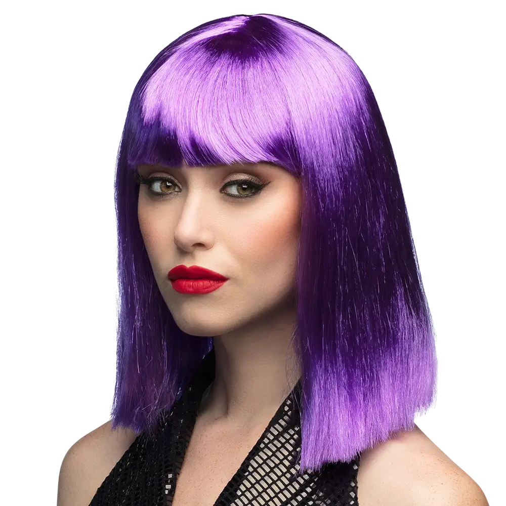 Peluca morado neón con flequillo