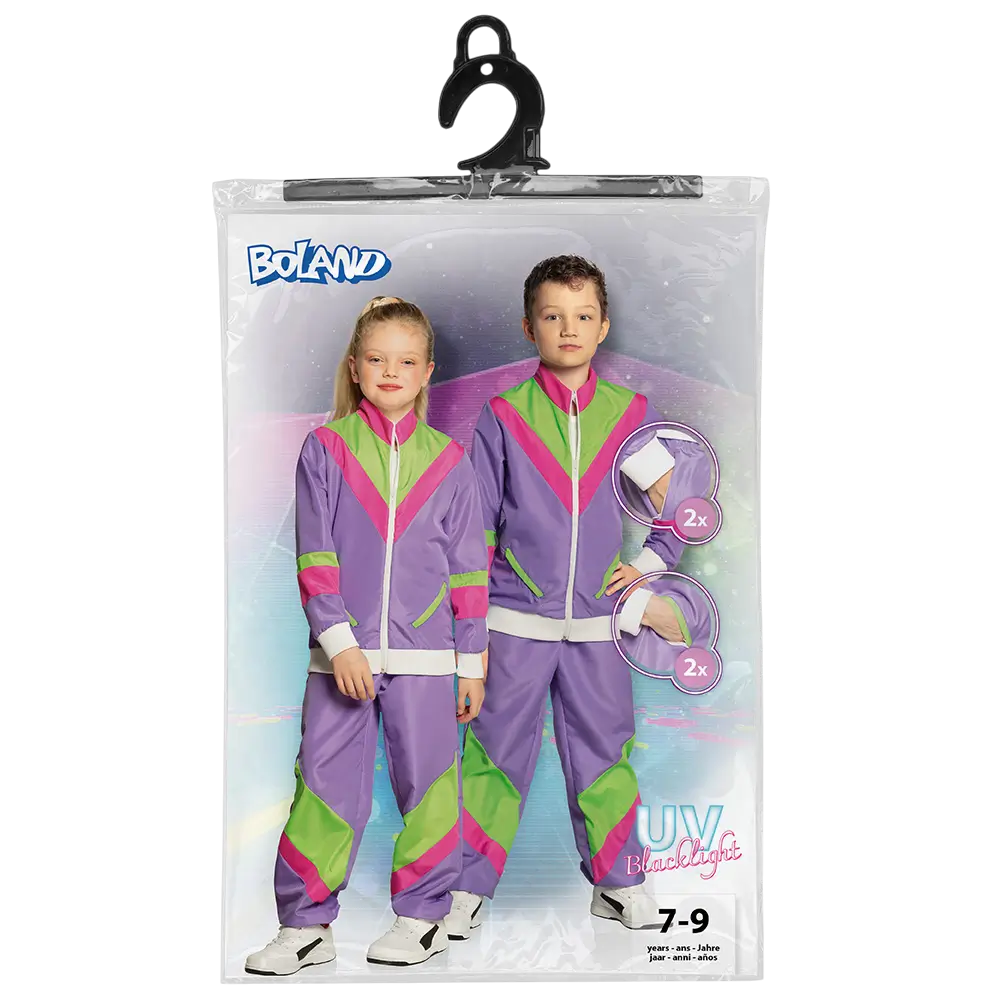 Disfraz de chándal retro púrpura neón para niño - 7-9 años