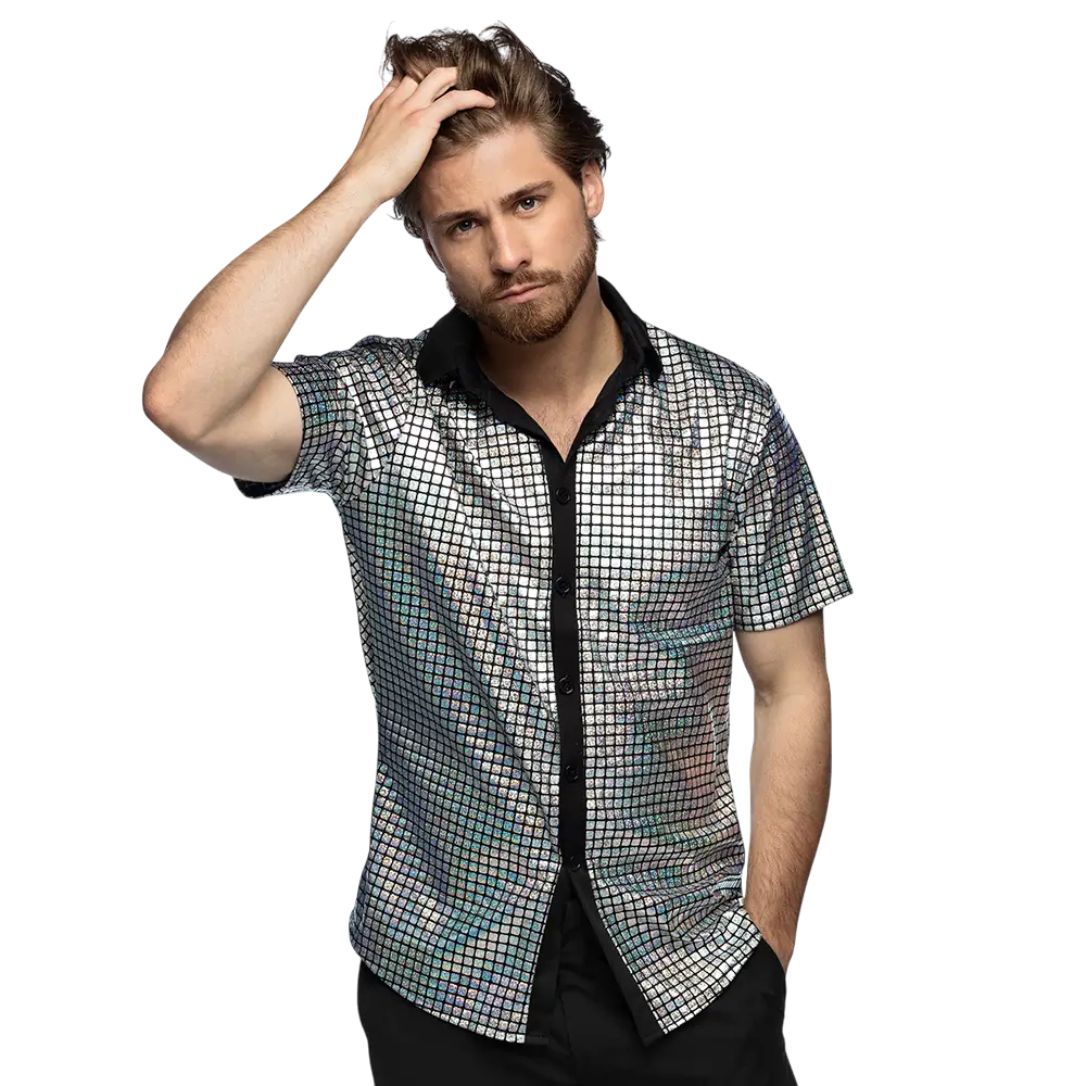 Camisa Disco Diamond plateada - XL