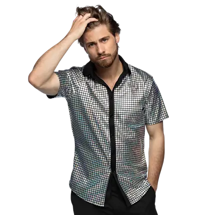 Camisa Disco Diamond plateada - L