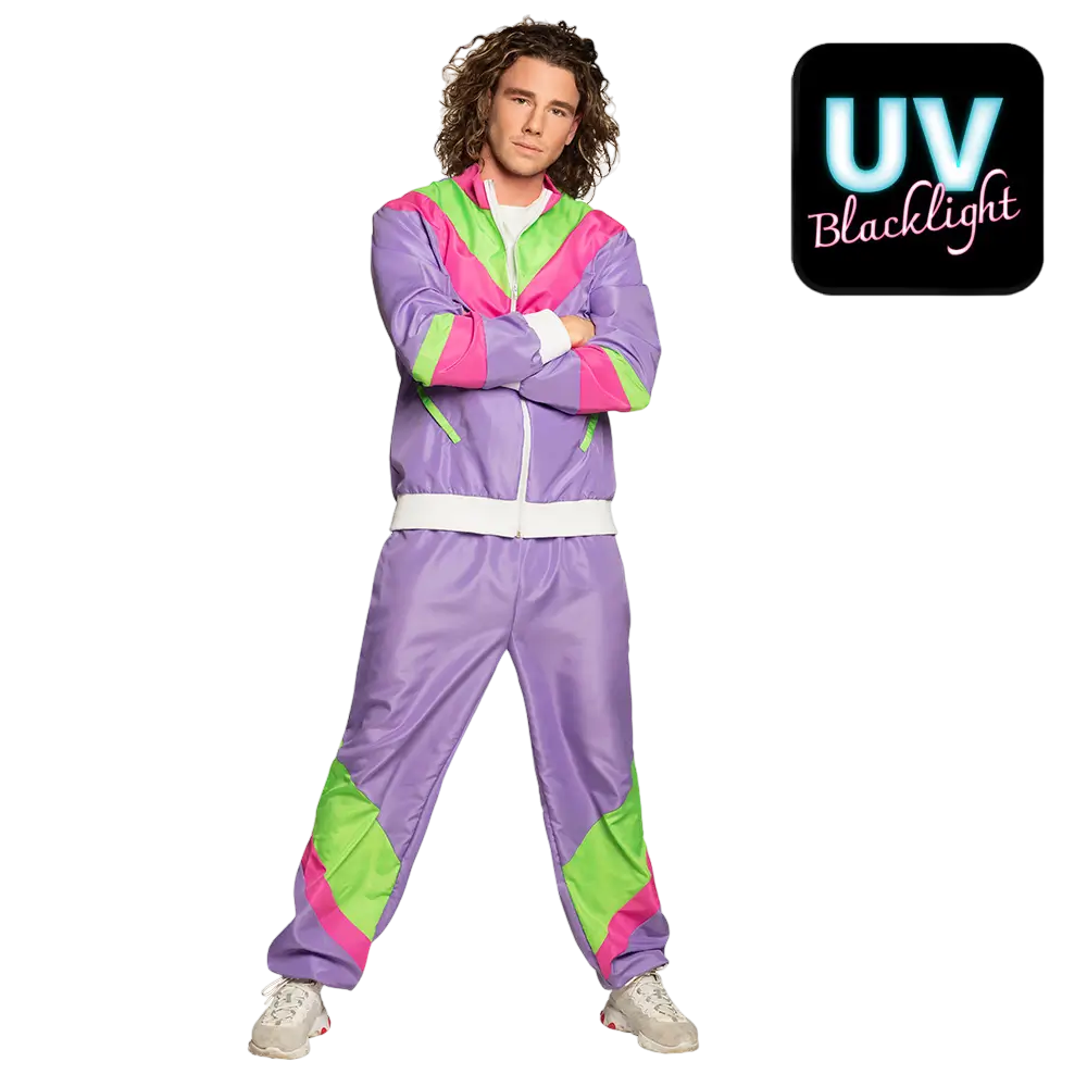 Chándal disfraz retro morado neón para hombre - XL