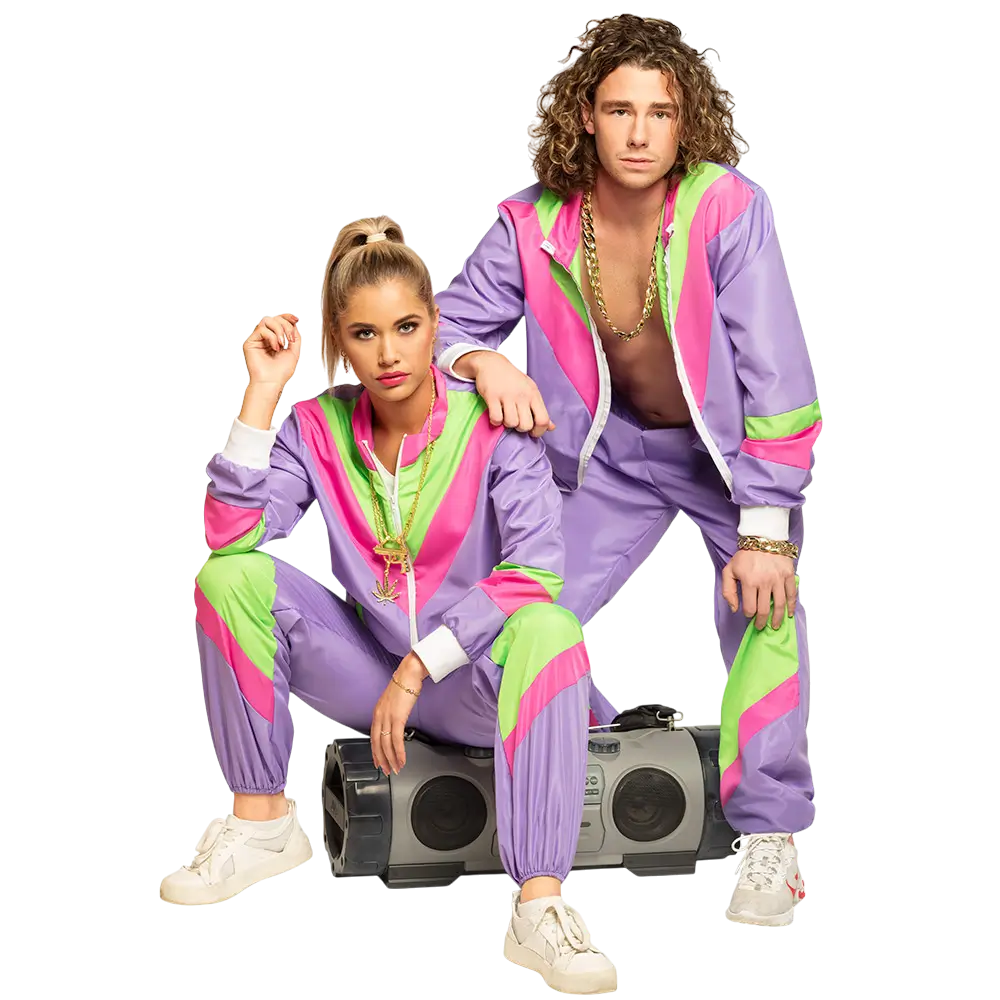 Chándal disfraz retro morado neón para hombre - XL