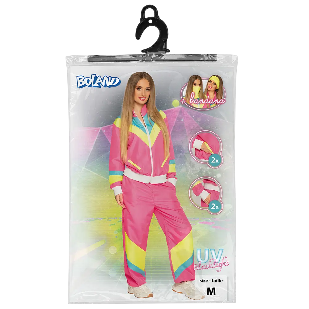 Disfraz de chándal retro rosa neón para mujer - M