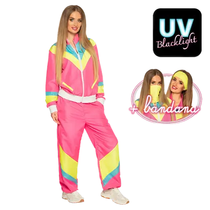 Disfraz de chándal retro rosa neón para mujer - S