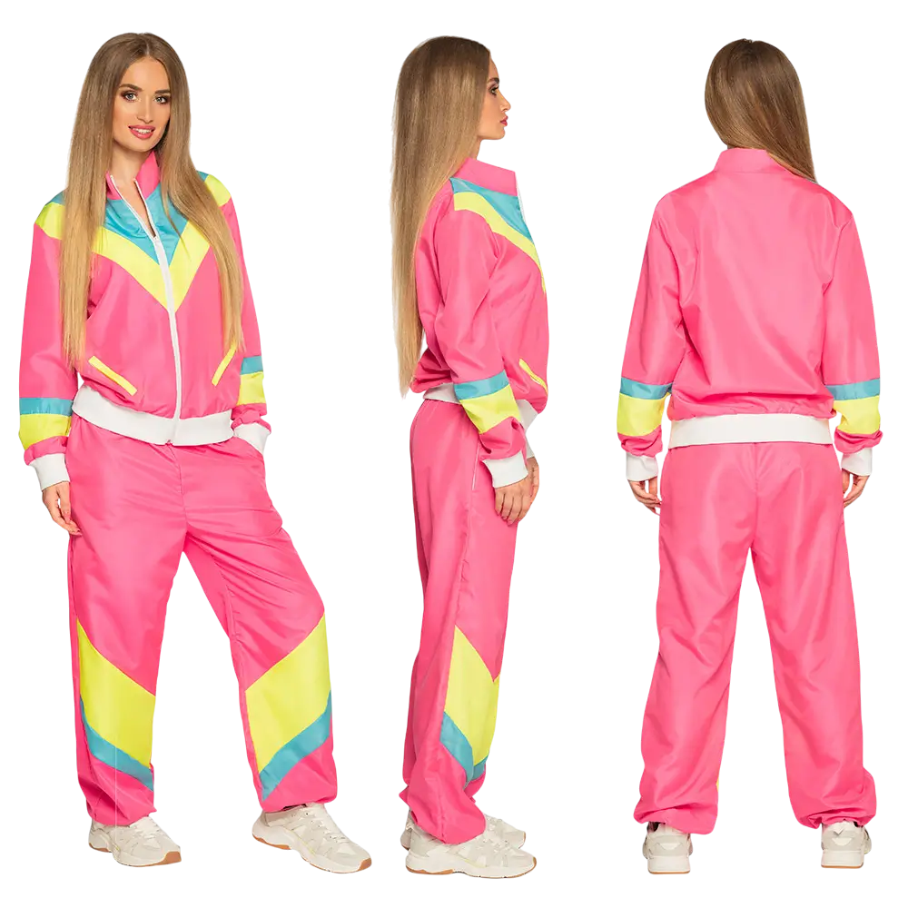 Disfraz de chándal retro rosa neón para mujer - XL