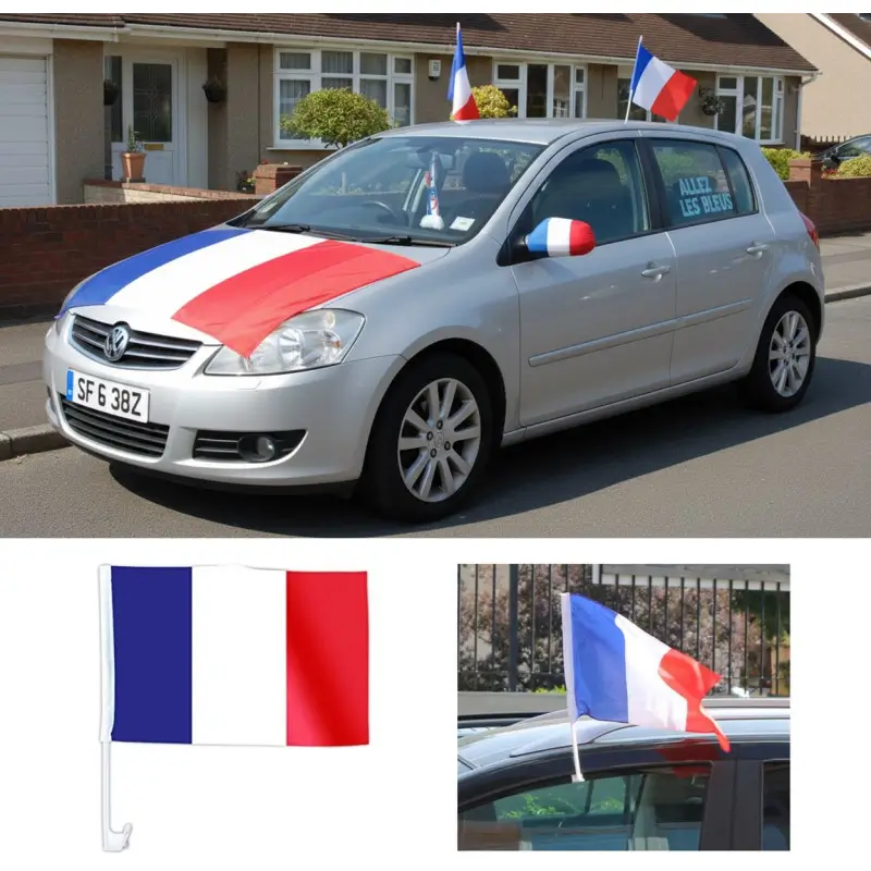 FRANCIA bandera de poliéster coche con mástil 45 x 30 cm