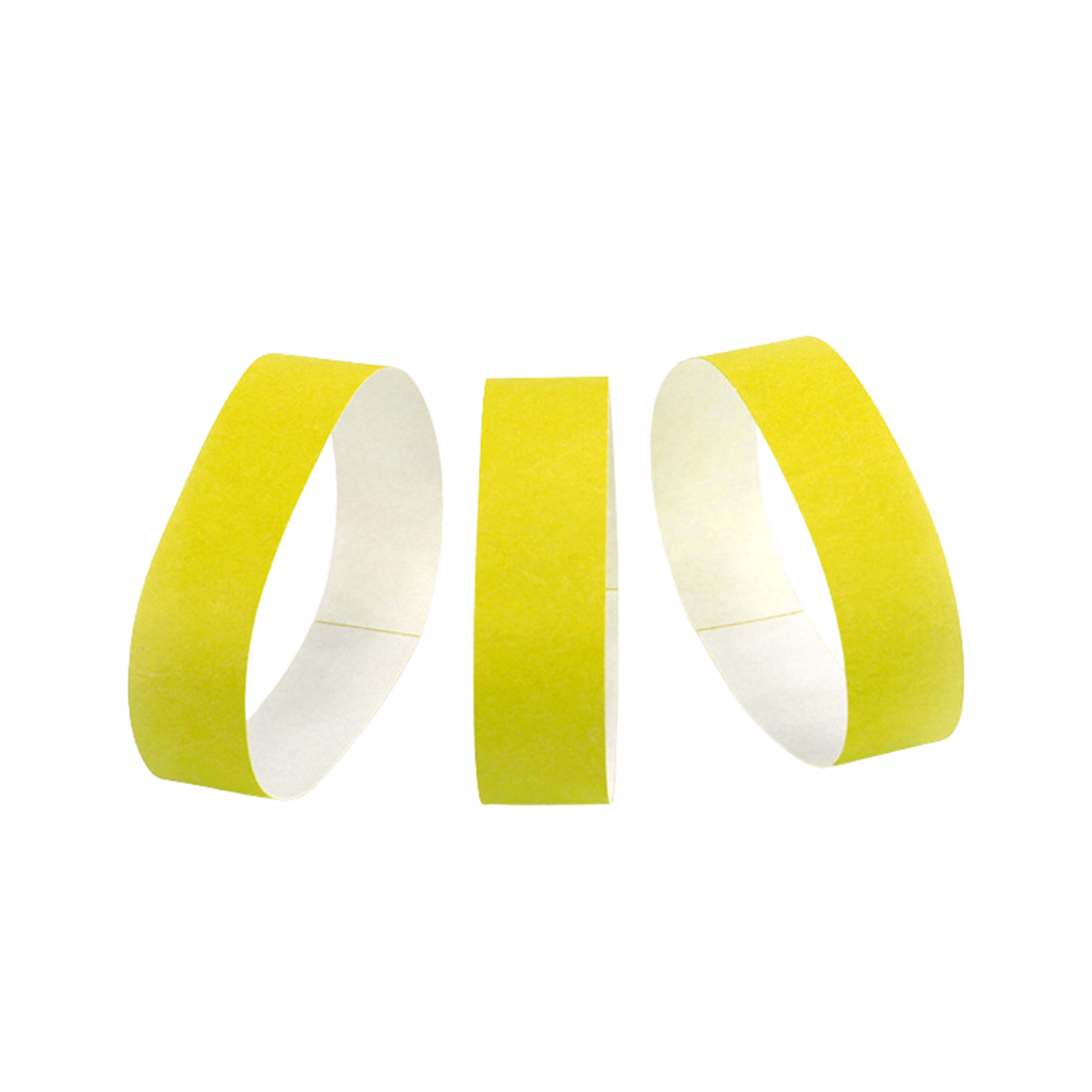 50 pulseras de identificación de papel AMARILLO - a prueba de desgarros