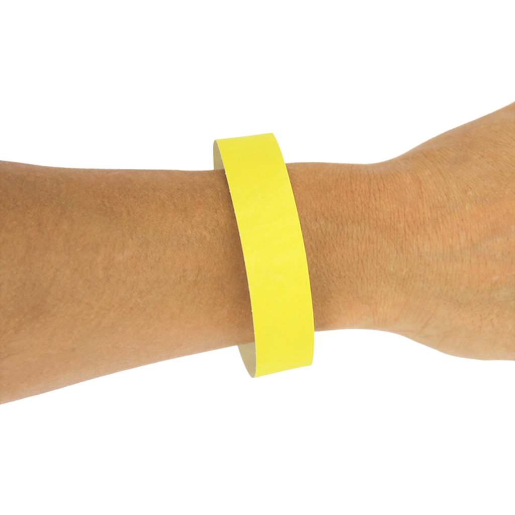 50 pulseras de identificación de papel AMARILLO - a prueba de desgarros