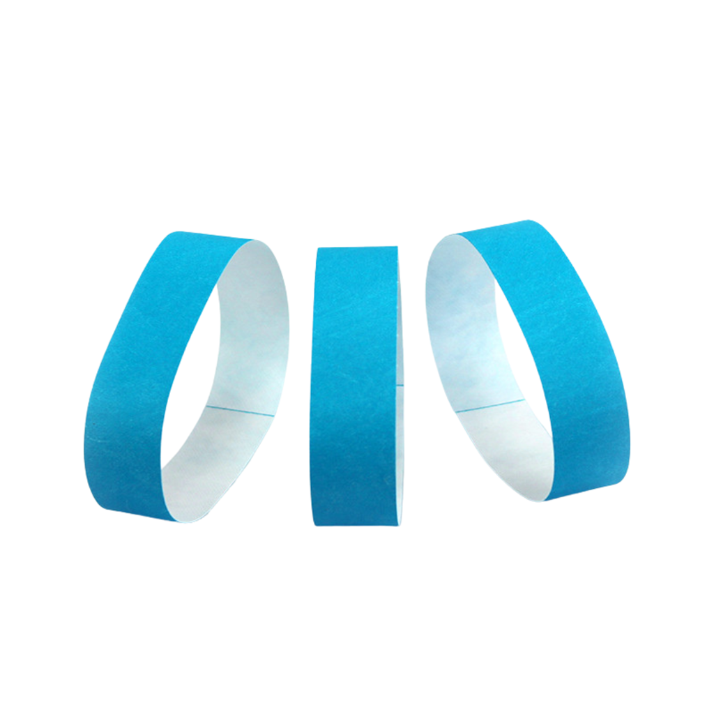 50 pulseras de identificación de papel AZUL - a prueba de desgarros