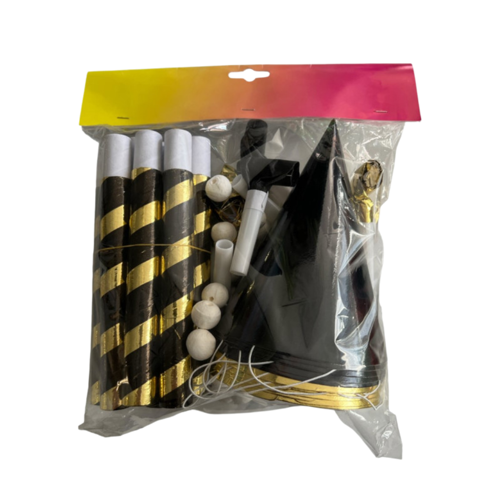 Kit de fiesta dorado y negro para 10 personas