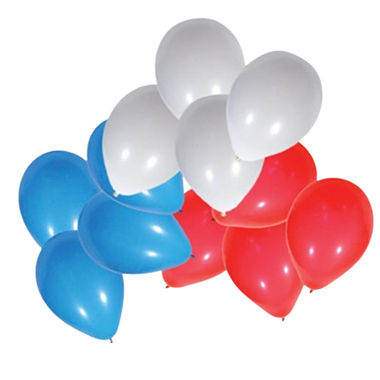 100 globos azules, blancos y rojos de 30 cm