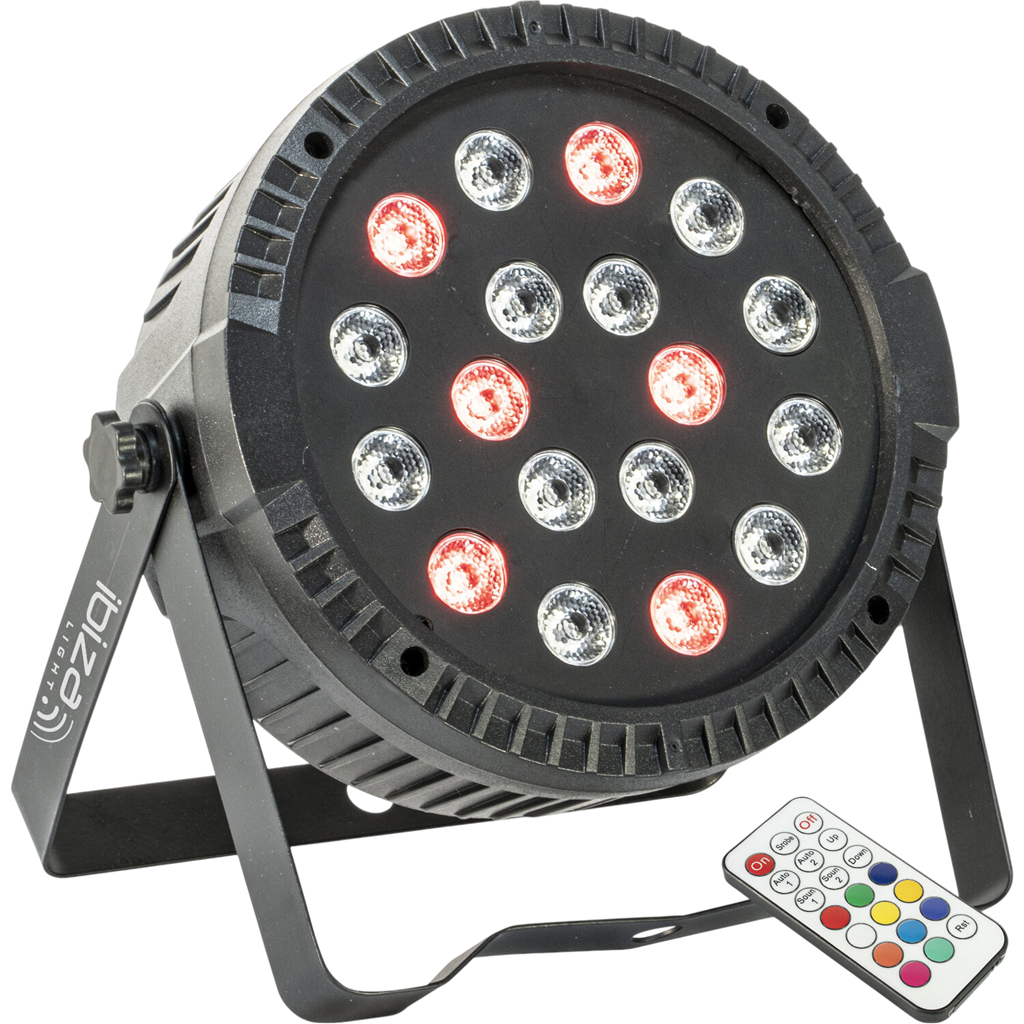 Proyector PAR EXTRA-PLAT - 18 Leds RGB 1W (6 rojo, 6 verde, 6 azul) - Ibiza light