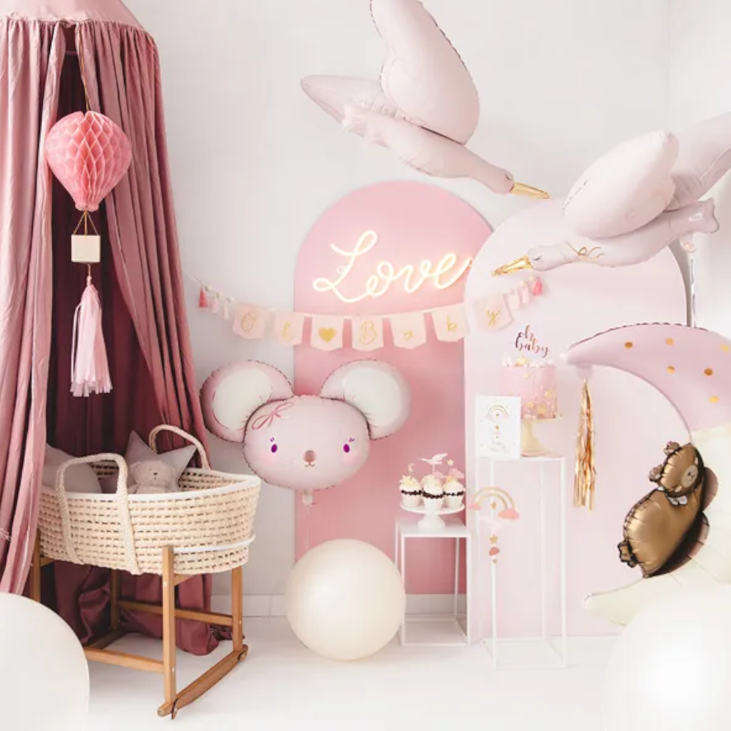 Globo de aluminio Cigogne, 103 x 60 cm, rosa brillante