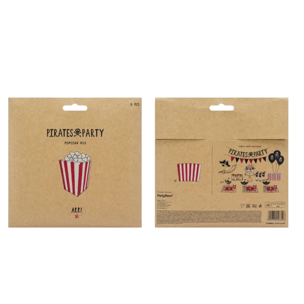 6 cajas de palomitas a rayas rojas y blancas