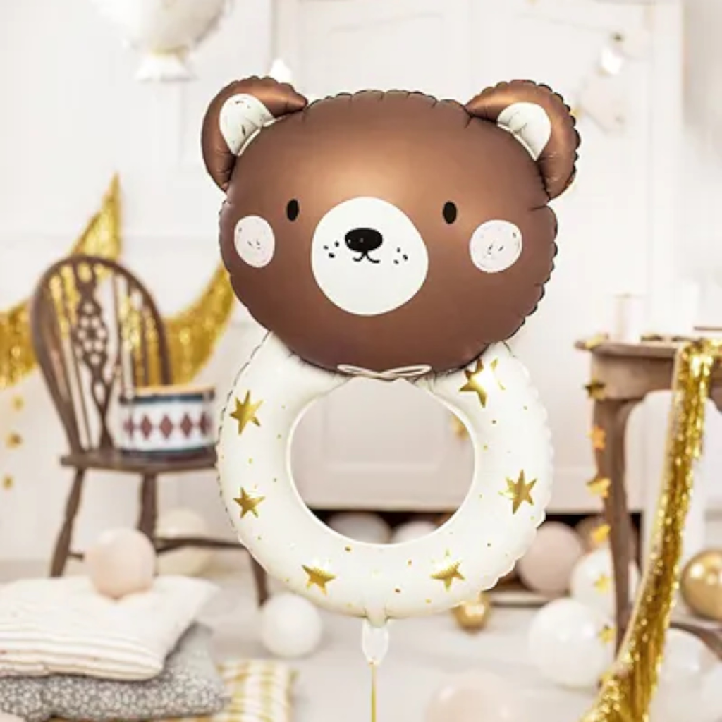 Globo de aluminio Oso sonajero, 61 x 88 cm, crema y marrón