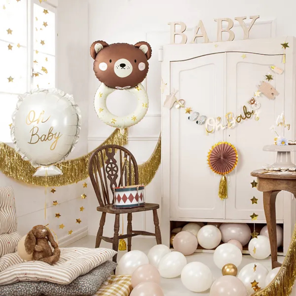 Globo de aluminio Oso sonajero, 61 x 88 cm, crema y marrón