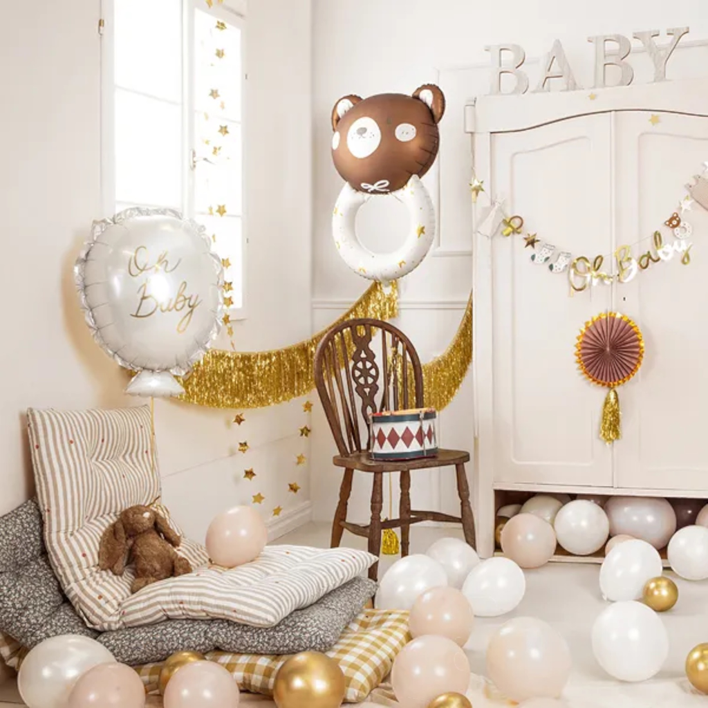 Globo de aluminio Oso sonajero, 61 x 88 cm, crema y marrón