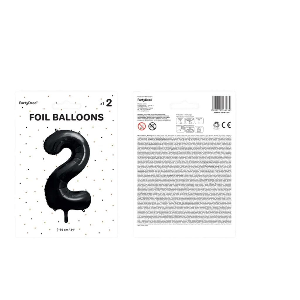 Balón Chiffre ''2'', aluminio, 86cm, negro