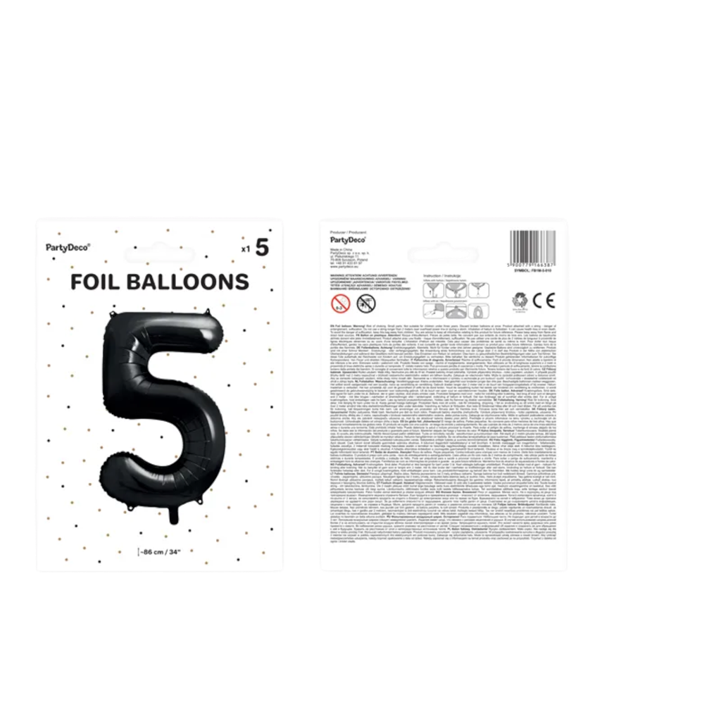 Balón Chiffre ''5'', aluminio, 86cm, negro