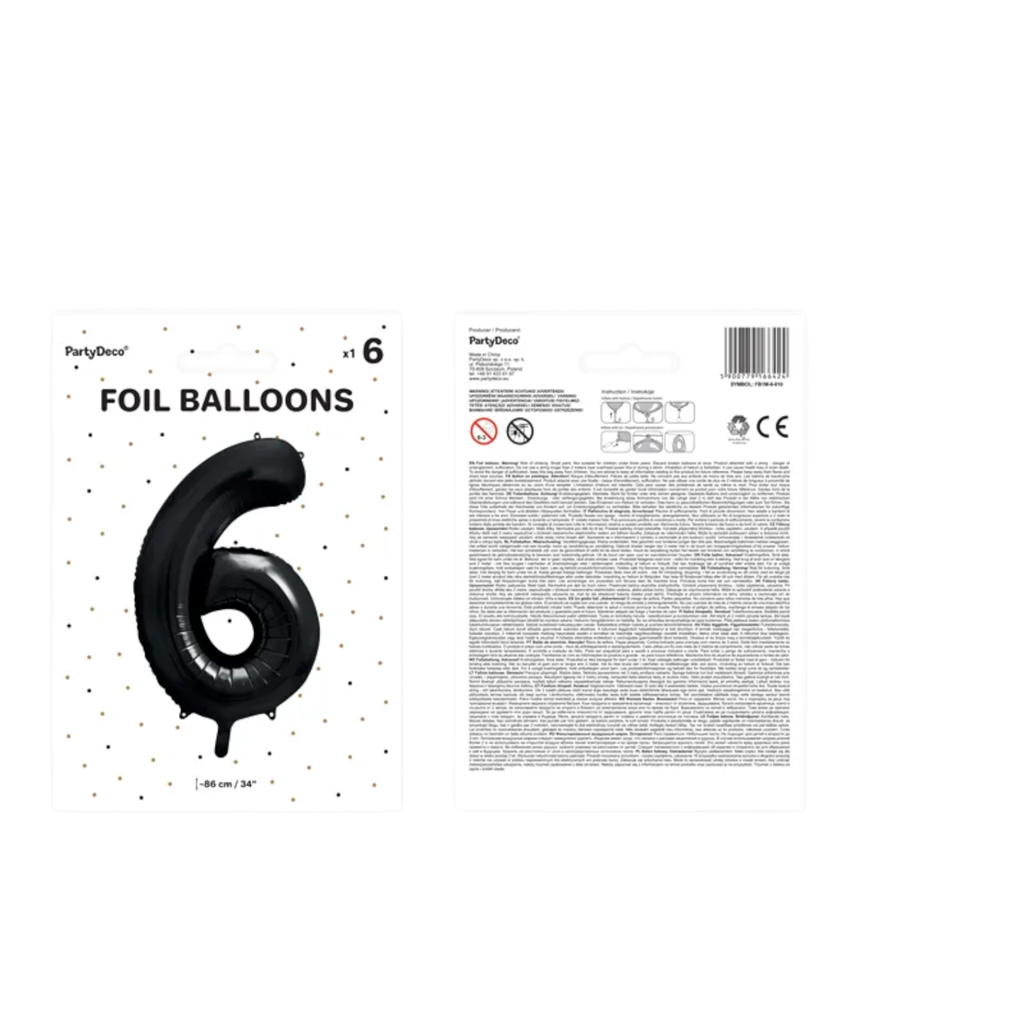 Balón Chiffre ''6'', aluminio, 86cm, negro