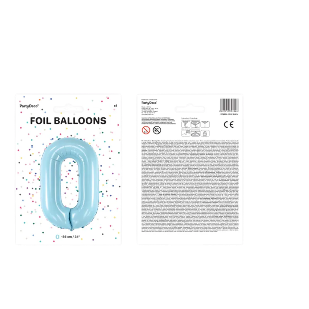 Balón Chiffre ''0'', aluminio, 86cm, azul claro