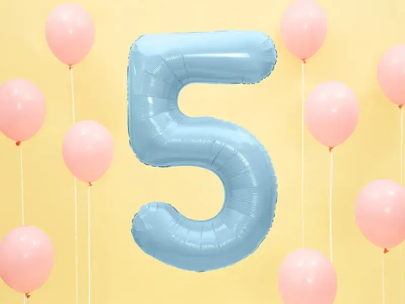 Balón Chiffre ''5'', aluminio, 86cm, azul claro