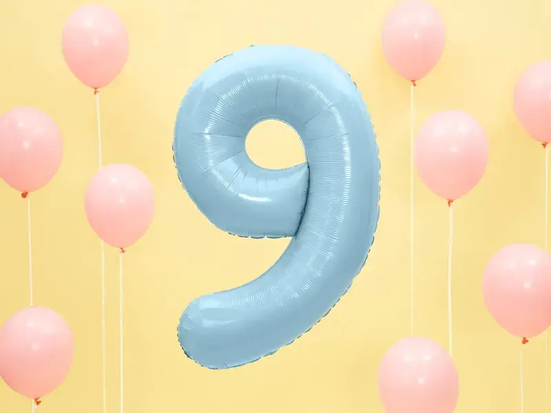 Balón Chiffre ''9'', aluminio, 86cm, azul claro
