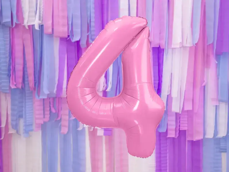 Bola Chiffre ''4'', aluminio, 86cm, rosa claro