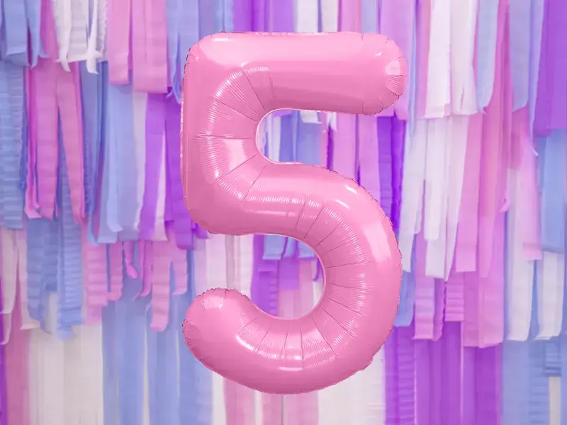 Balón Chiffre ''5'', aluminio, 86cm, rosa claro
