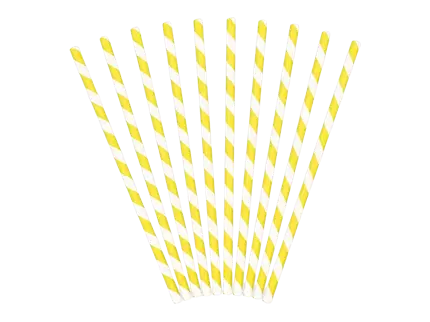 10 pajitas de papel a rayas amarillas y blancas